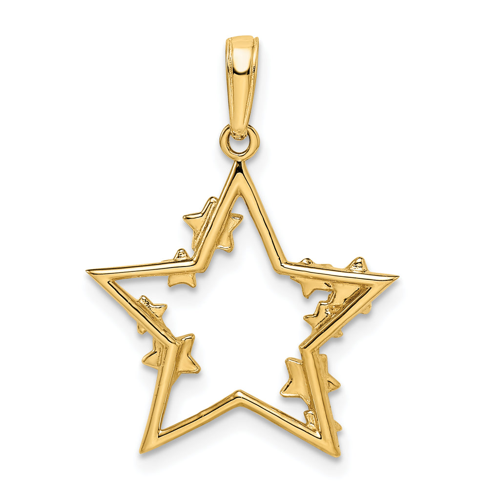14k & White Rhodium D/C Stars Pendant