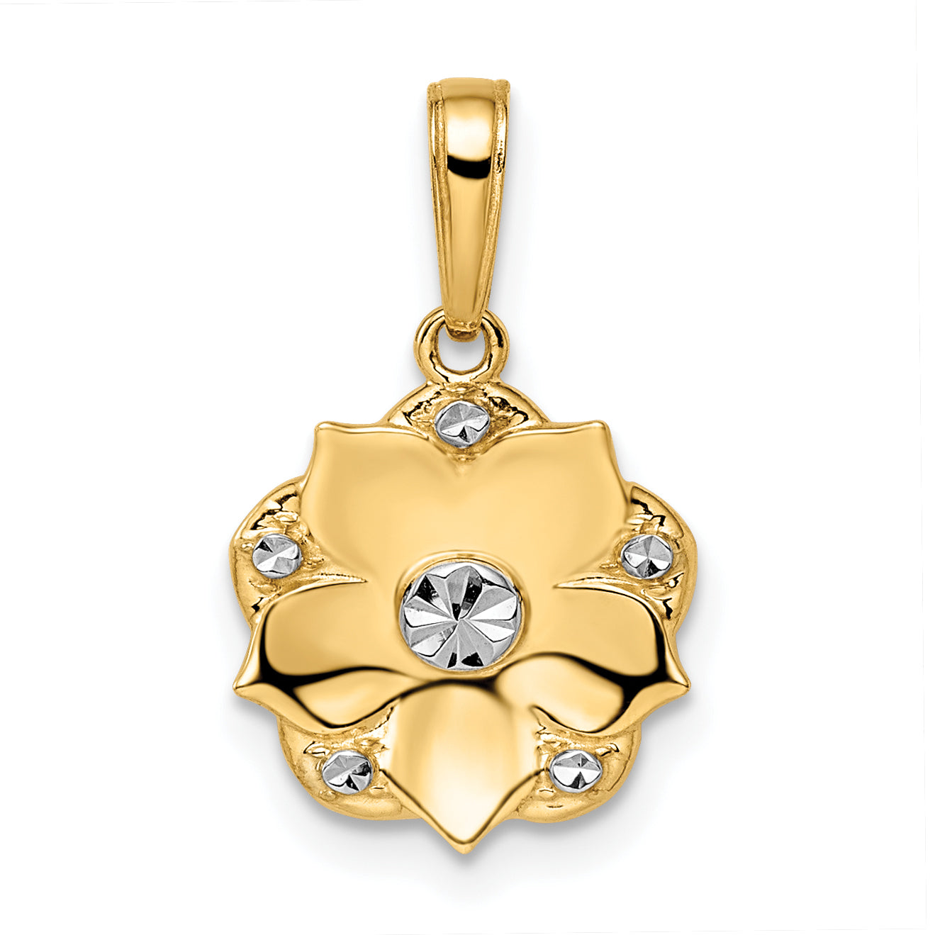 14k and White Rhodium Diamond-cut Flower Pendant Main image
