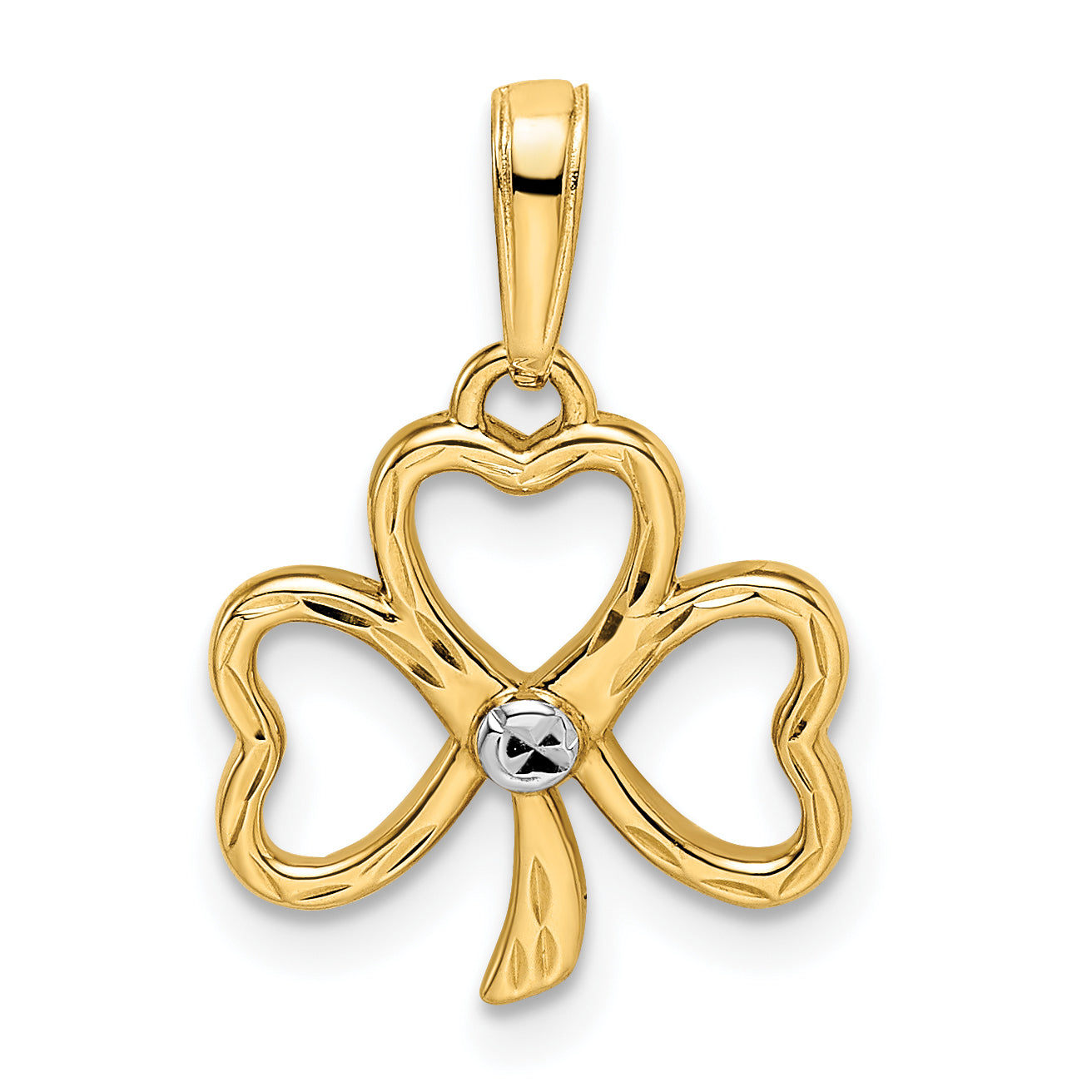 14k and White Rhodium Diamond-cut Clover Pendant Main image