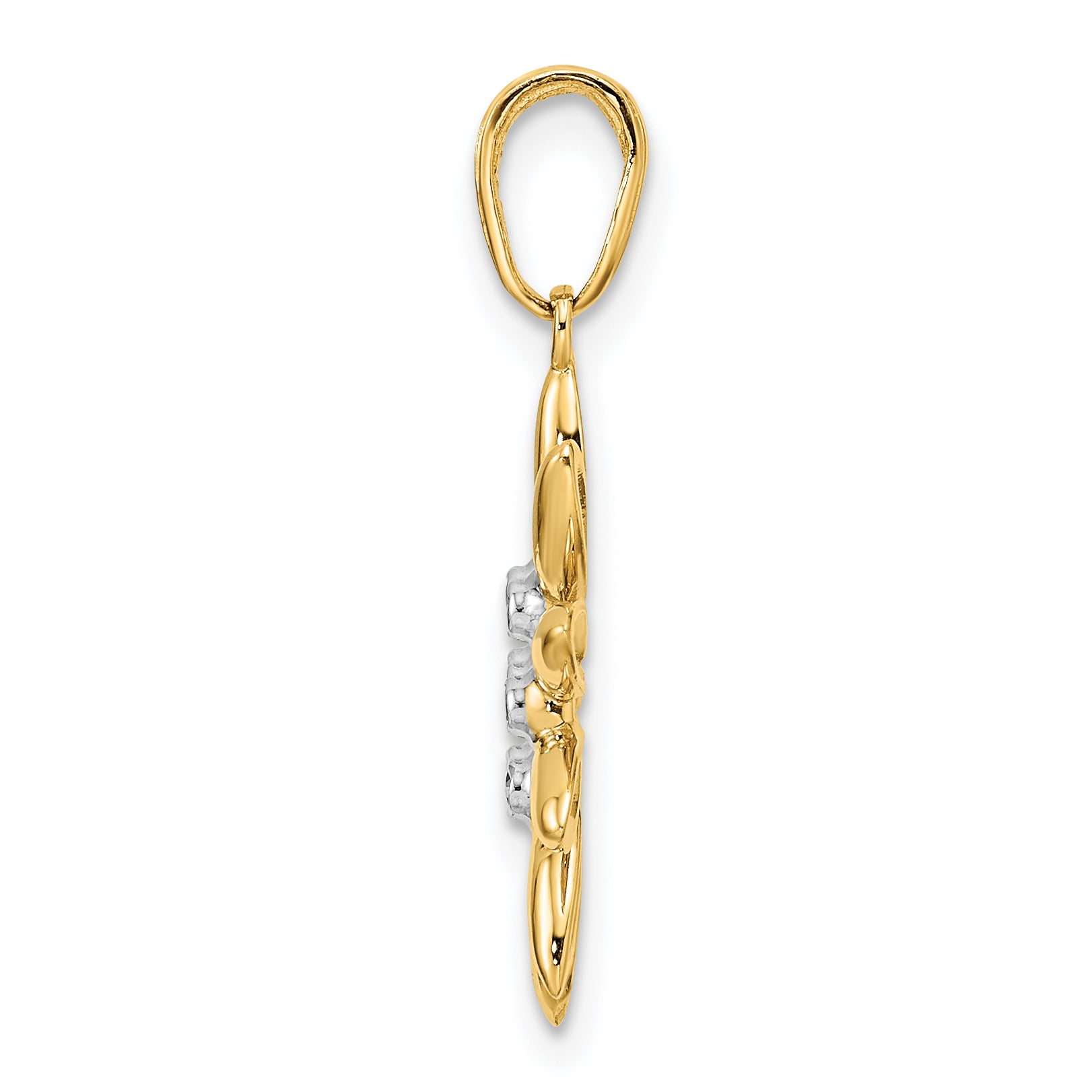 14K and White Rhodium Diamond-cut Flower Pendant Secondary image
