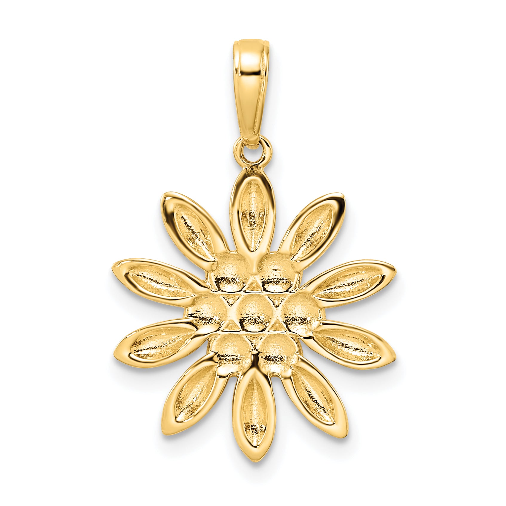 14K and White Rhodium Diamond-cut Flower Pendant