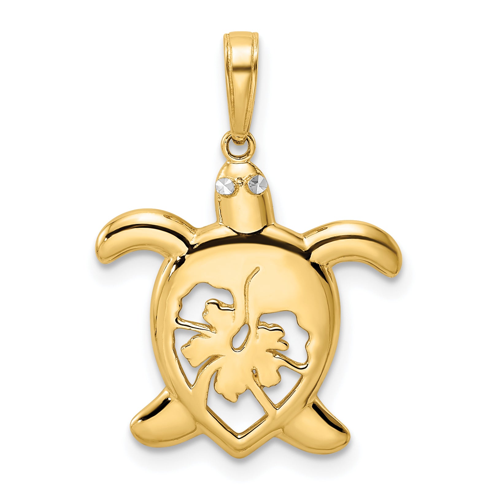 14k and White Rhodium Diamond-cut Floral Turtle Pendant Main image