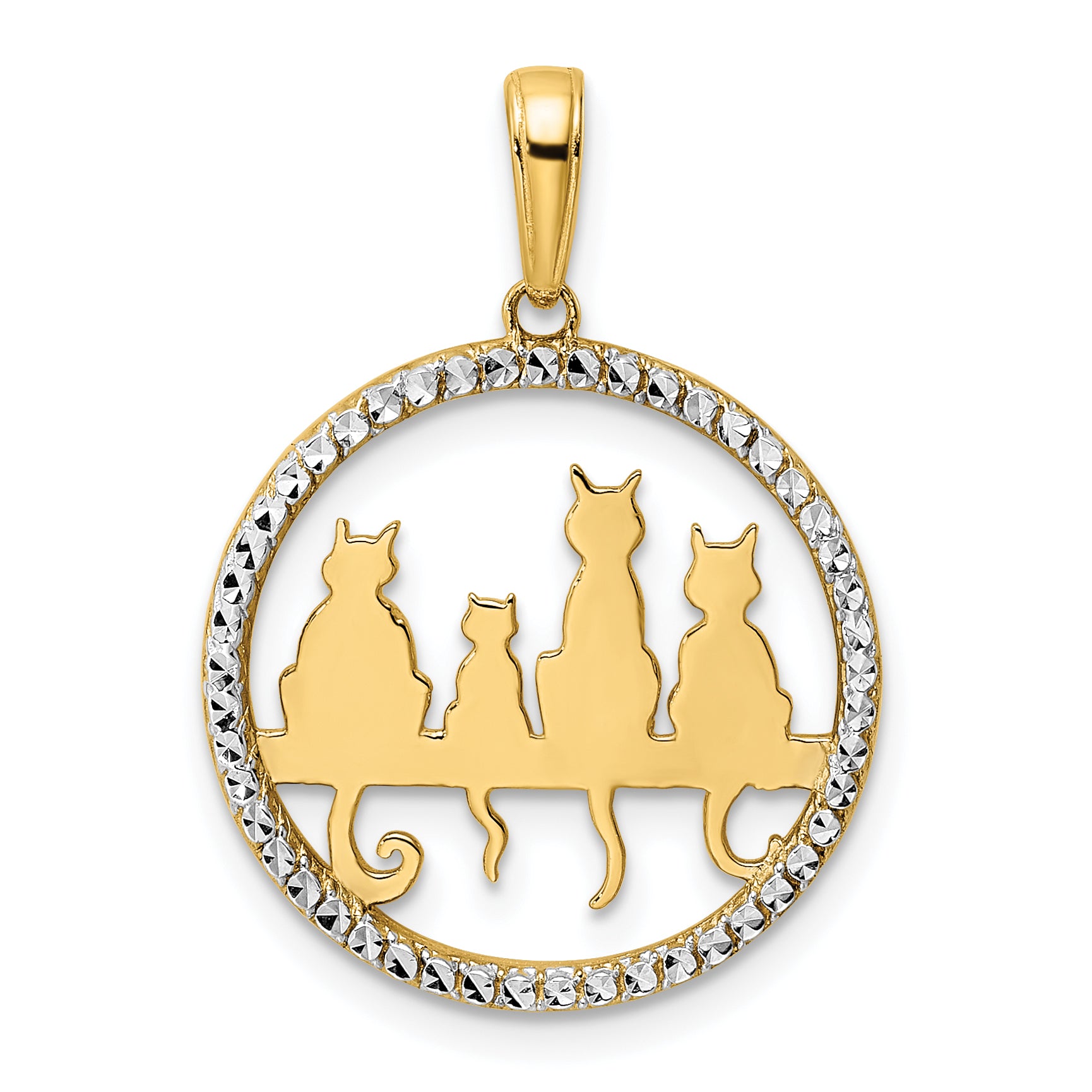 14k and White Rhodium Diamond-cut Cats Sitting on Bench Pendant Main image