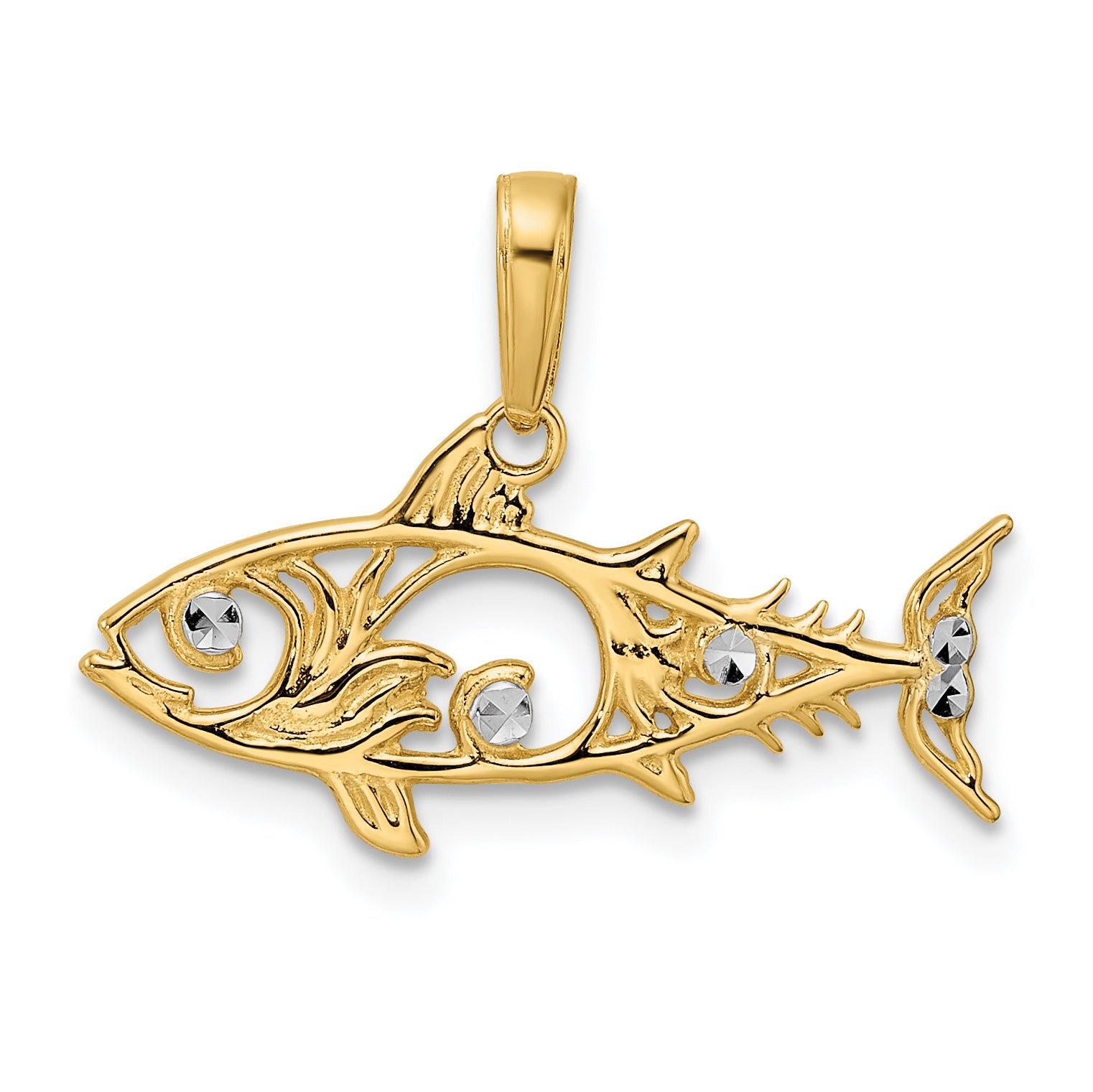 14k and White Rhodium D/C Fish Pendant Main image