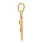 14k and White Rhodium Diamond-cut Cat Stretching in Heart Pendant