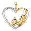 14k and White Rhodium Diamond-cut Cat Stretching in Heart Pendant
