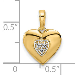 14k and White Rhodium D/iamond-cut Puffy Heart Pendant