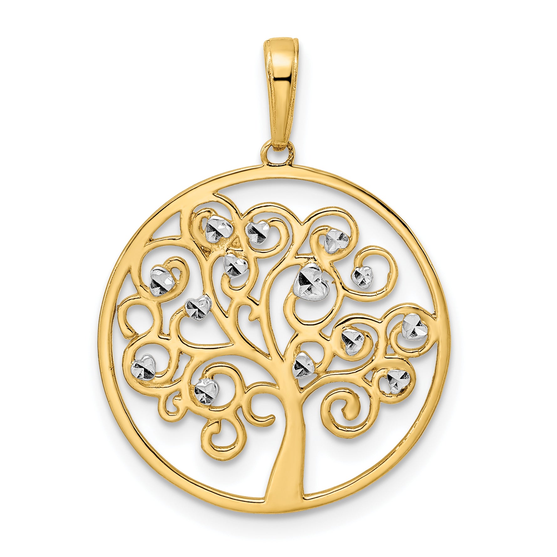 14k and White Rhodium Diamond-cut Tree of Life Pendant Main image