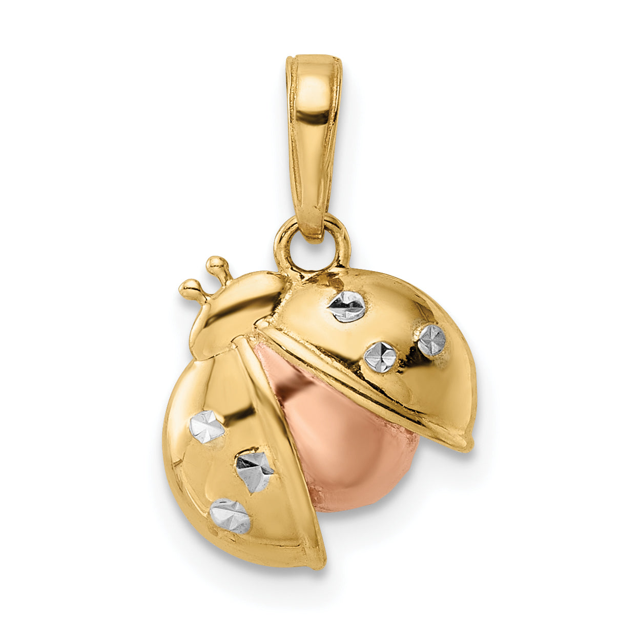 14k w/White and Rose Rhodium Diamond-cut Ladybug Pendant Main image