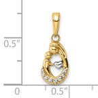 14k and White Rhodium Diamond-cut Mother and Baby Teardrop Pendant