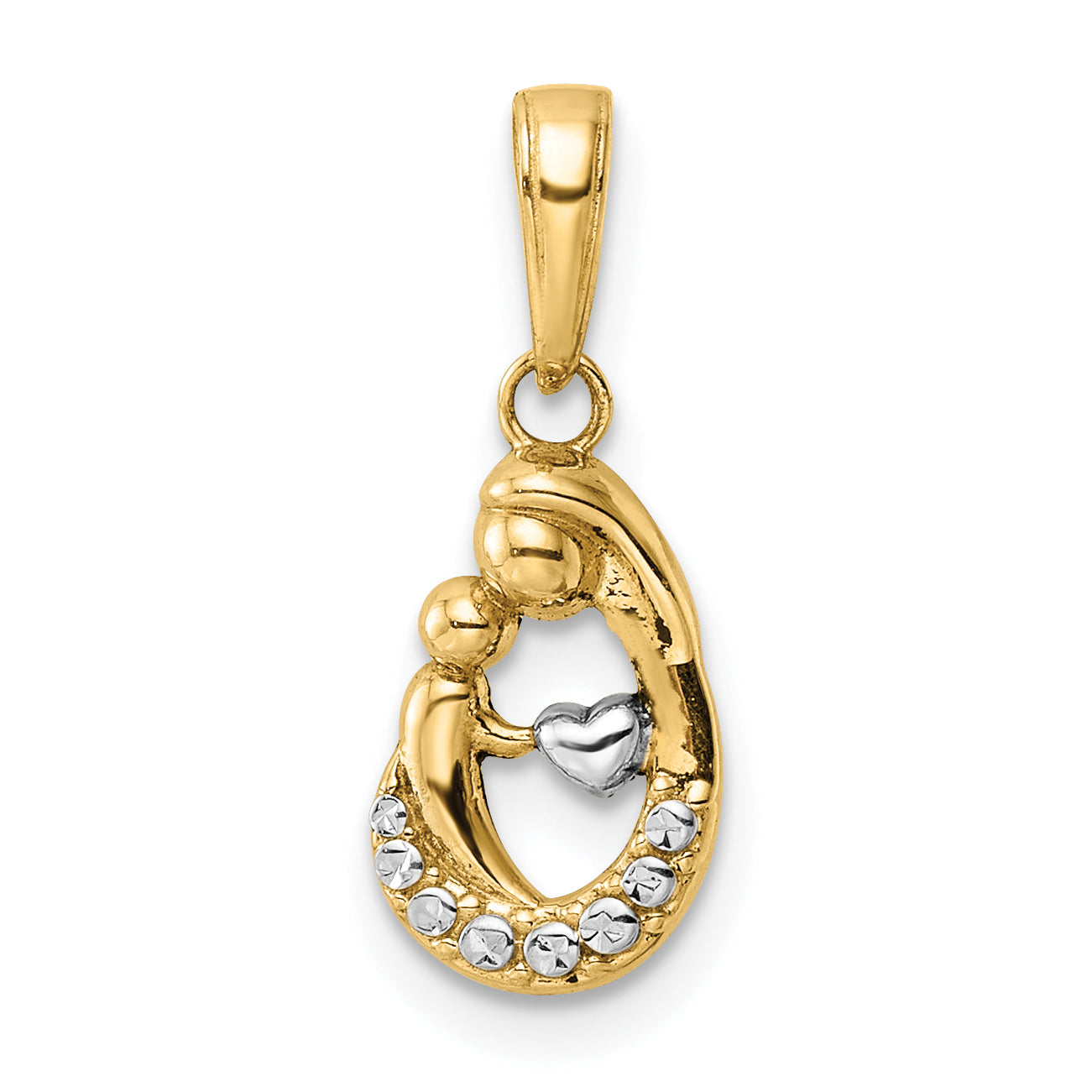 14k and White Rhodium Diamond-cut Mother and Baby Teardrop Pendant Main image