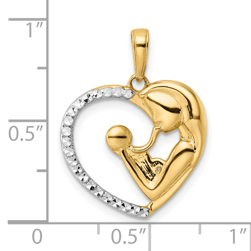 14k and White Rhodium Diamond-cut Mother and Baby Heart Pendant Secondary image