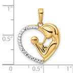 14k and White Rhodium Diamond-cut Mother and Baby Heart Pendant