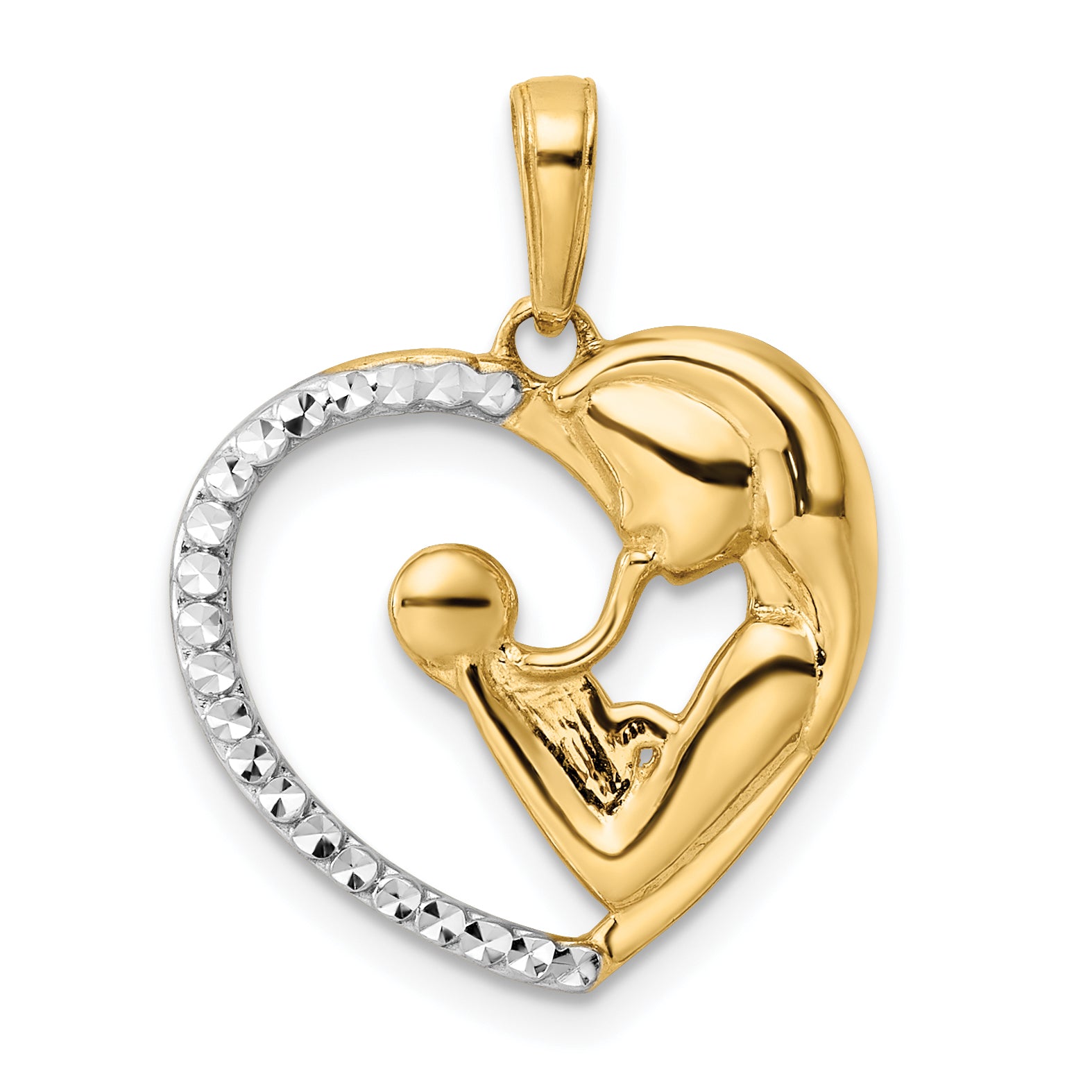 14k and White Rhodium Diamond-cut Mother and Baby Heart Pendant Main image