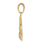 14k w/White and Rose Rhodium Diamond-cut Ladybug on Flower Pendant