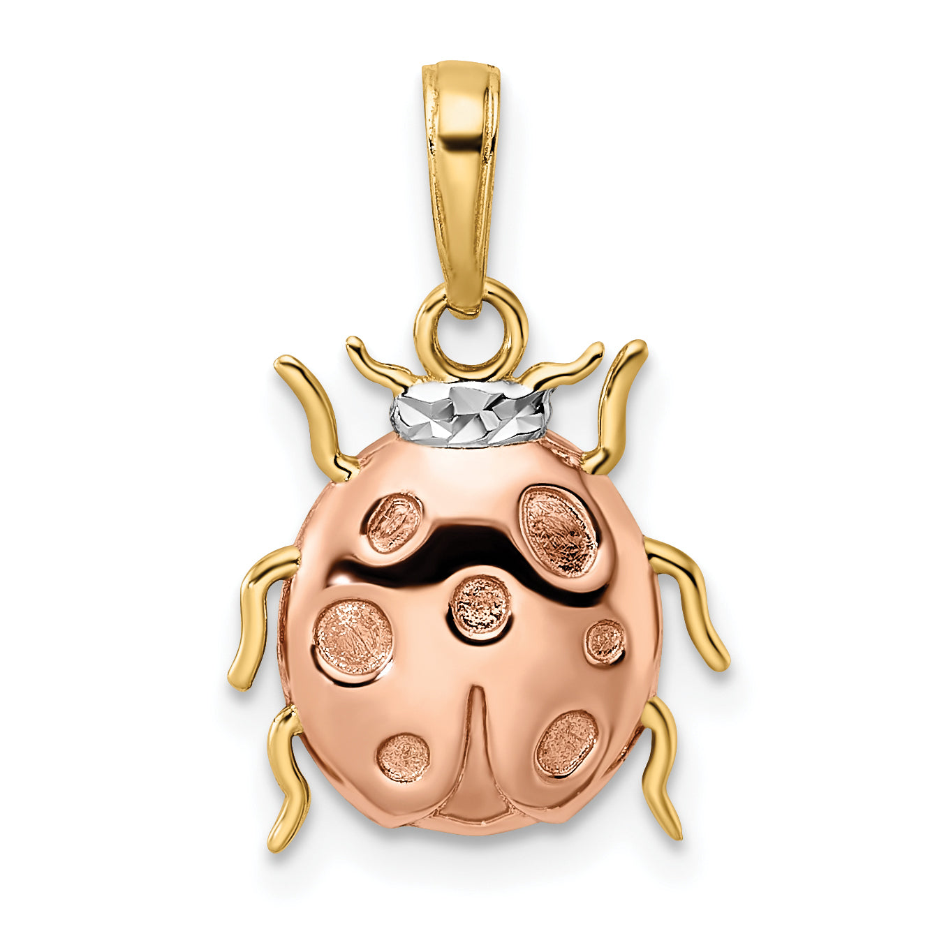 14k w/White and Rose Rhodium Diamond-cut Ladybug Pendant Main image