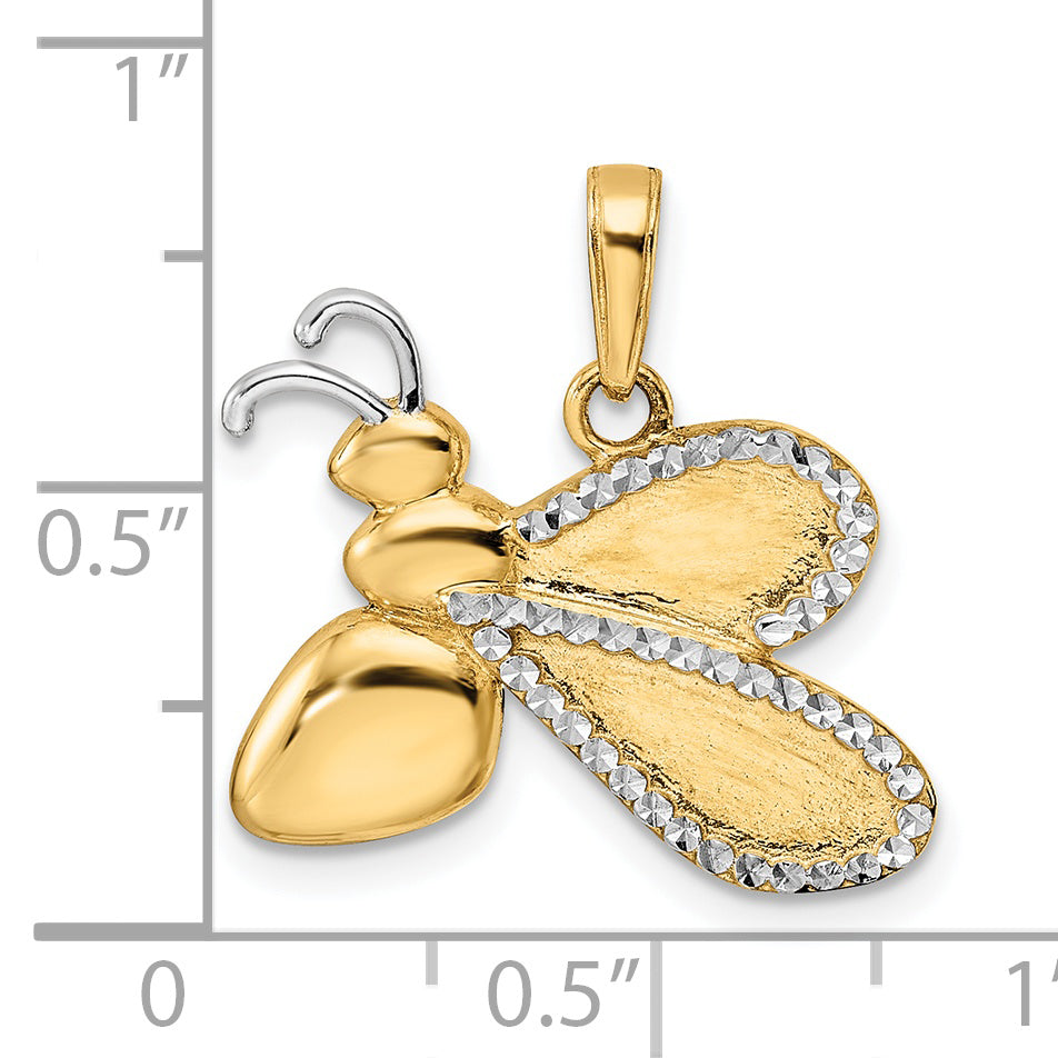 14K w/White Rhodium Diamond-cut Bumblebee Pendant Secondary image