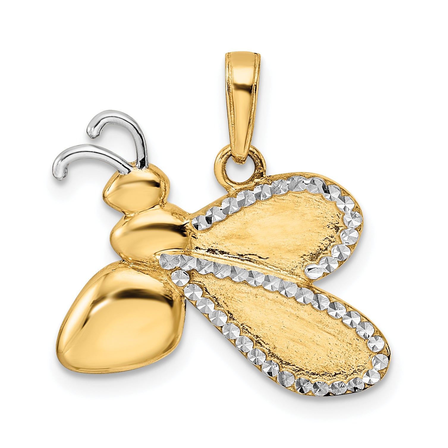 14K w/White Rhodium Diamond-cut Bumblebee Pendant Main image