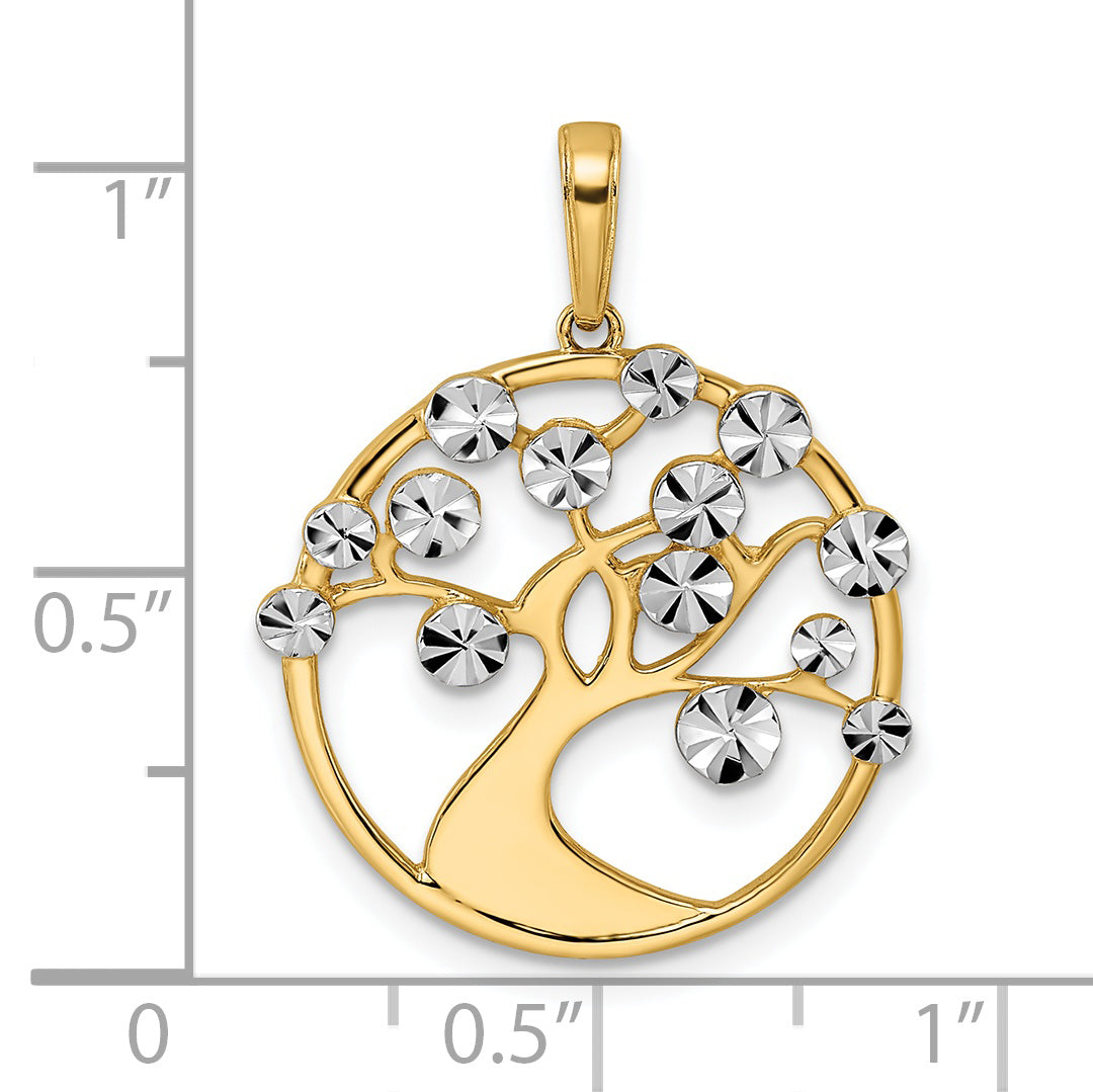 14K w/White Rhodium Diamond-cut Tree of Life Pendant Secondary image