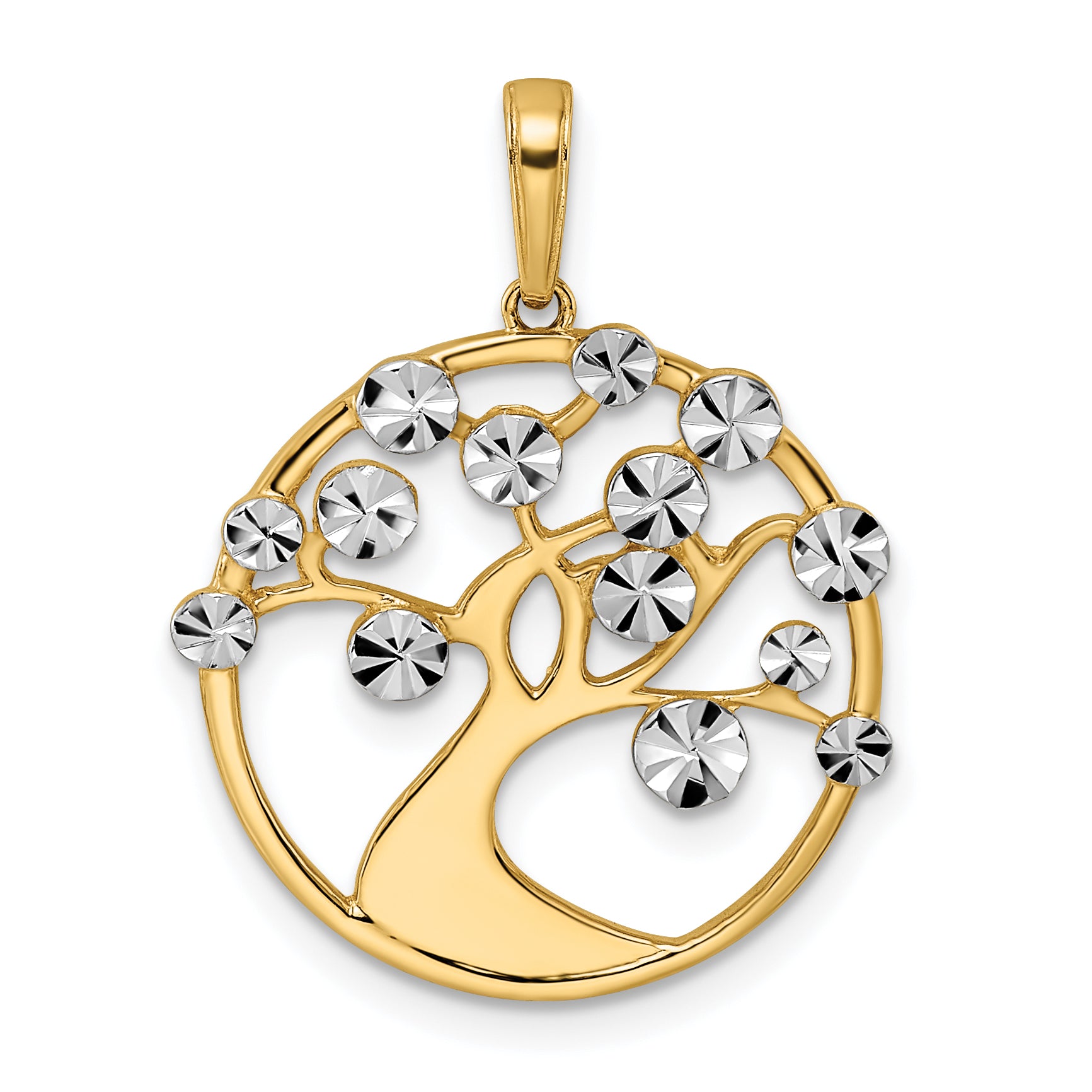 14K w/White Rhodium Diamond-cut Tree of Life Pendant Main image
