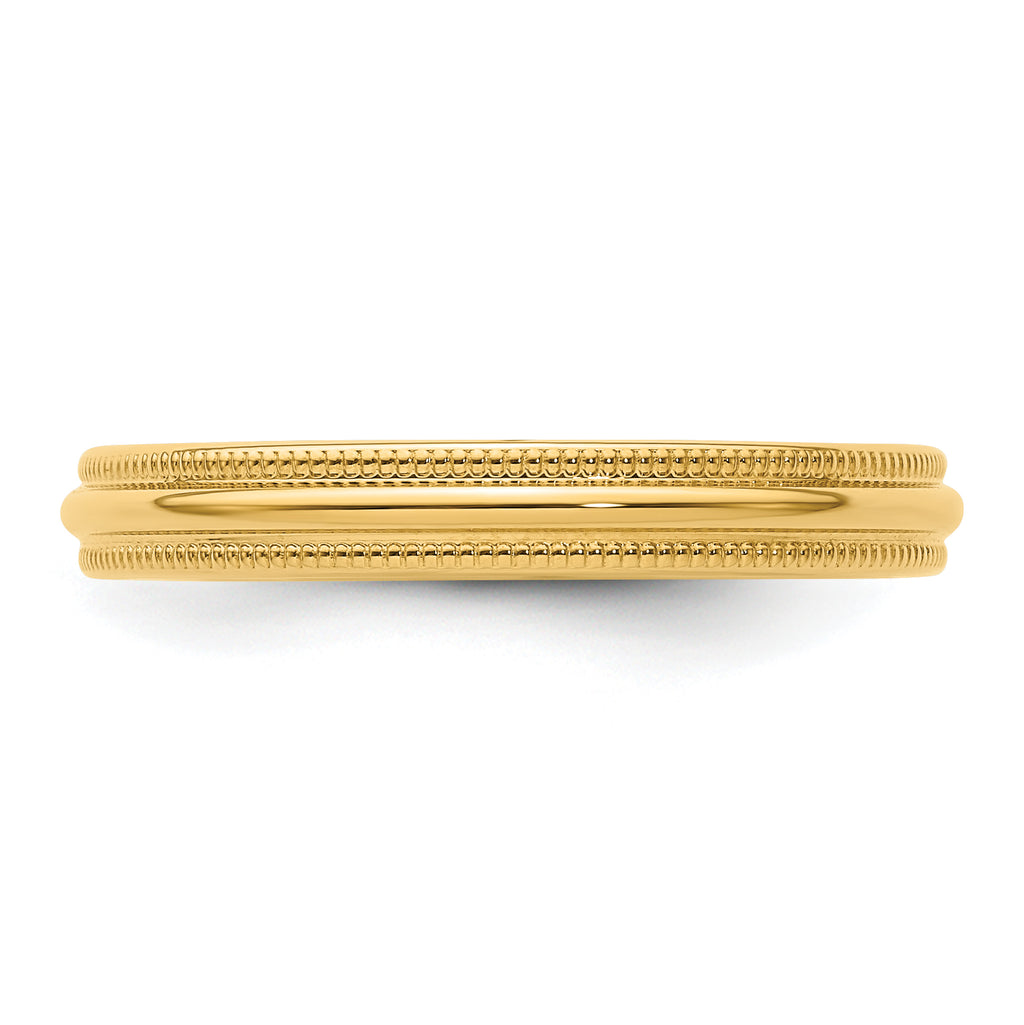 14k Yellow Gold 3mm Milgrain Half Round Comfort Fit Wedding Band