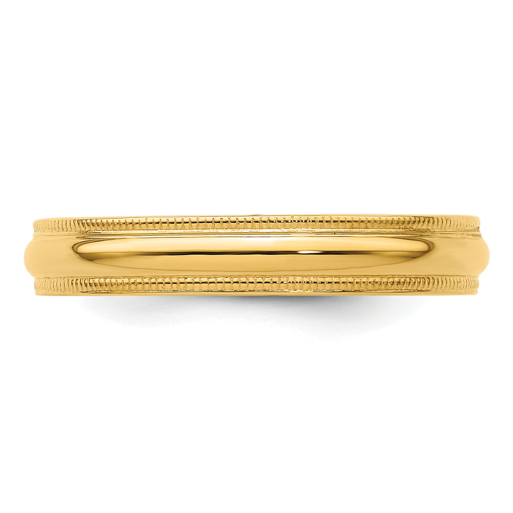 14k Yellow Gold 4mm Milgrain Half Round Comfort Fit Wedding Band