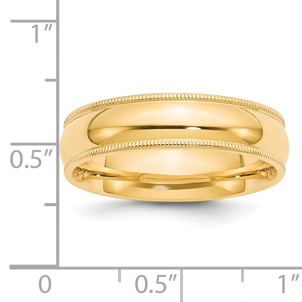 14k Yellow Gold 6mm Milgrain Half Round Comfort Fit Wedding Band