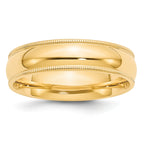 14k Yellow Gold 6mm Milgrain Half Round Comfort Fit Wedding Band