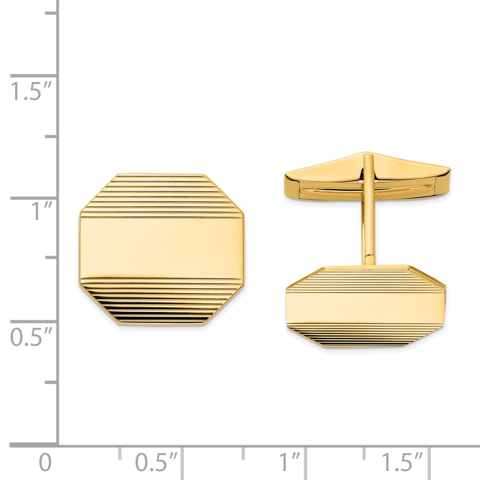 14k Men's Rectangular Octagon w/ Line Design Cuff Links Secondary image