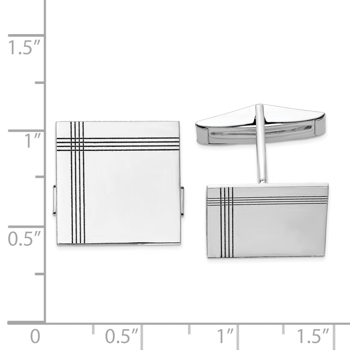 14K White Gold Square Line Design Cuff Links Secondary image