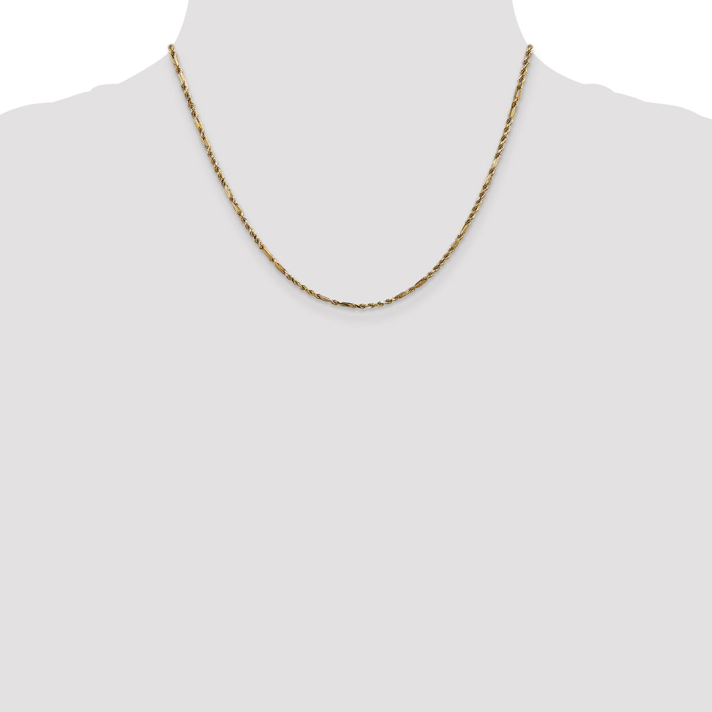 14K 18 inch  2.25mm Diamond-cut Milano Rope with Lobster Clasp Chain