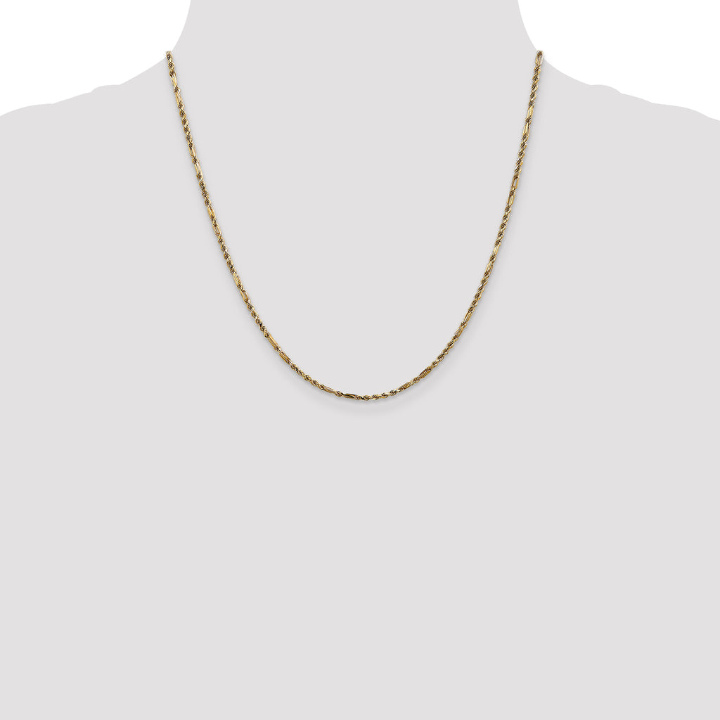 14K 20 inch  2.25mm Diamond-cut Milano Rope with Lobster Clasp Chain