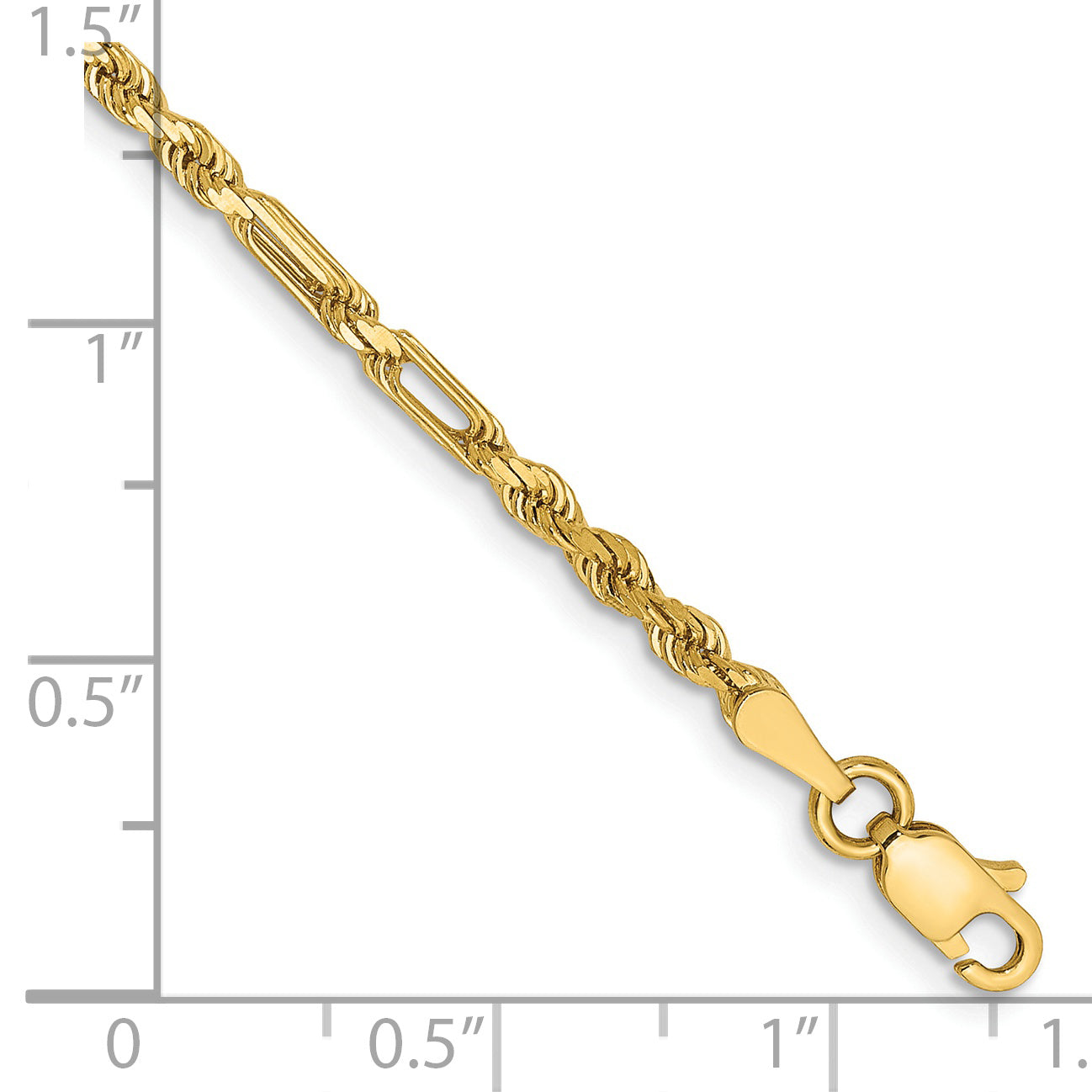 14K 8 inch  2.5mm Diamond-cut Milano Rope with Lobster Clasp Chain