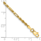 14K 8 inch  2.5mm Diamond-cut Milano Rope with Lobster Clasp Chain