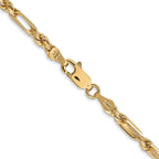 14K Yellow Gold Solid Diamond-Cut Rope Chain Necklace 3mm