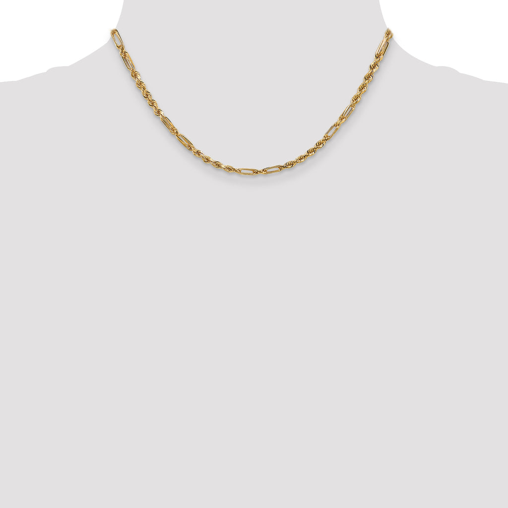 14K 3mm Diamond-Cut Milano Rope with Lobster Clasp Chain
