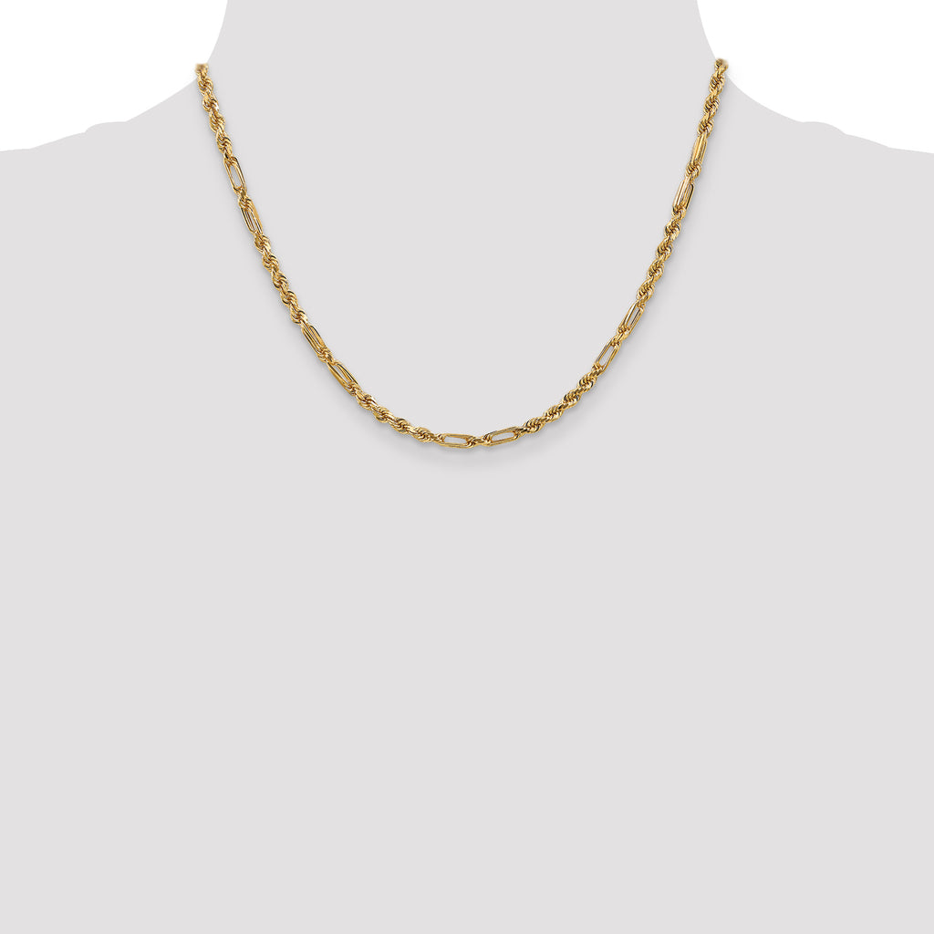 14K 3mm Diamond-Cut Milano Rope with Lobster Clasp Chain