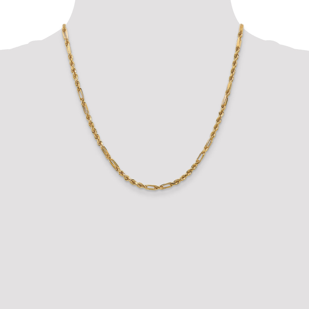 14K 3mm Diamond-Cut Milano Rope with Lobster Clasp Chain