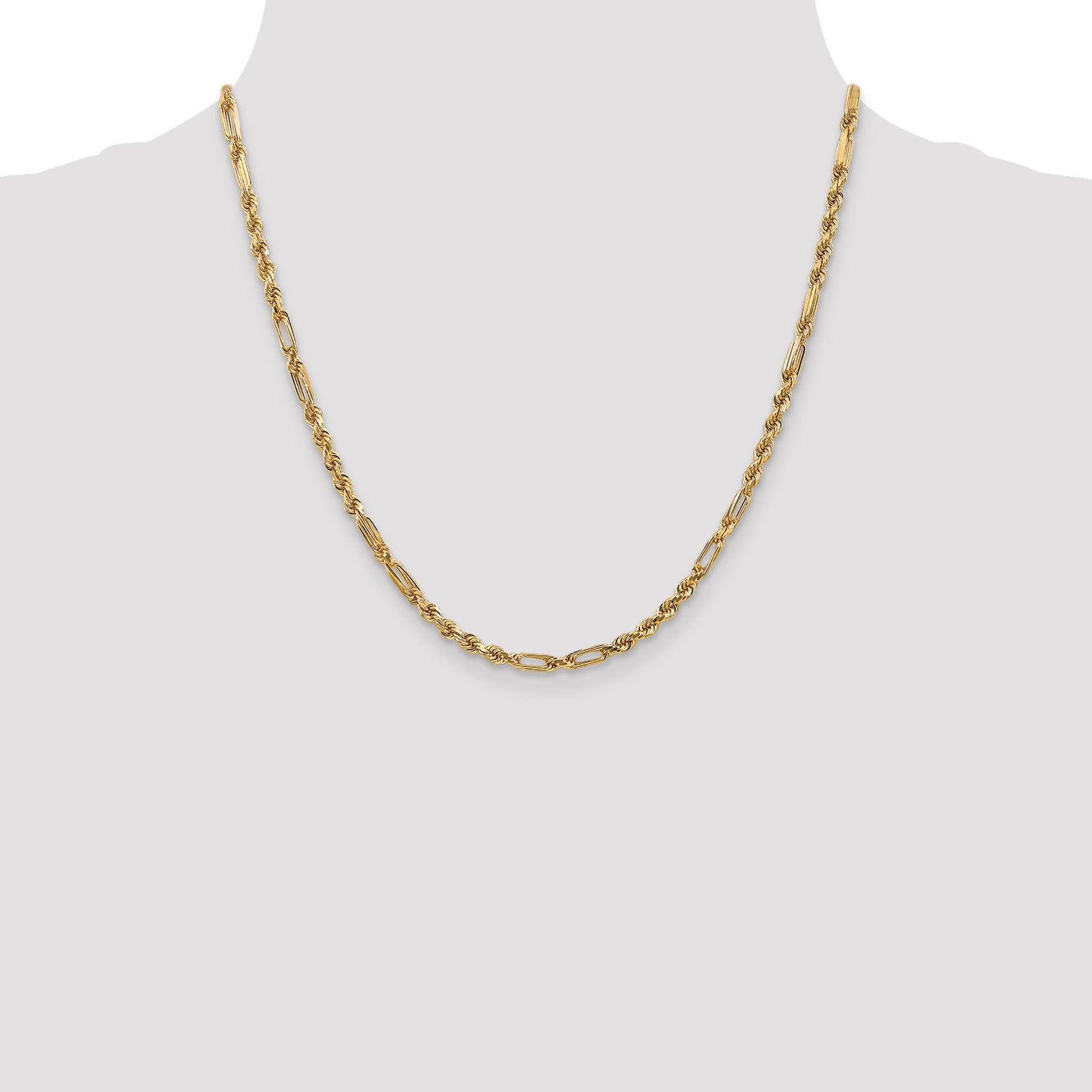 14K 3mm Diamond-Cut Milano Rope with Lobster Clasp Chain