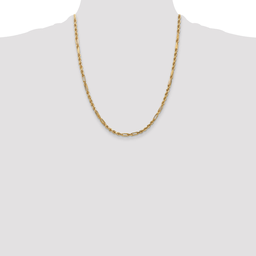 14K Yellow Gold Solid Diamond-Cut Rope Chain Necklace 3mm