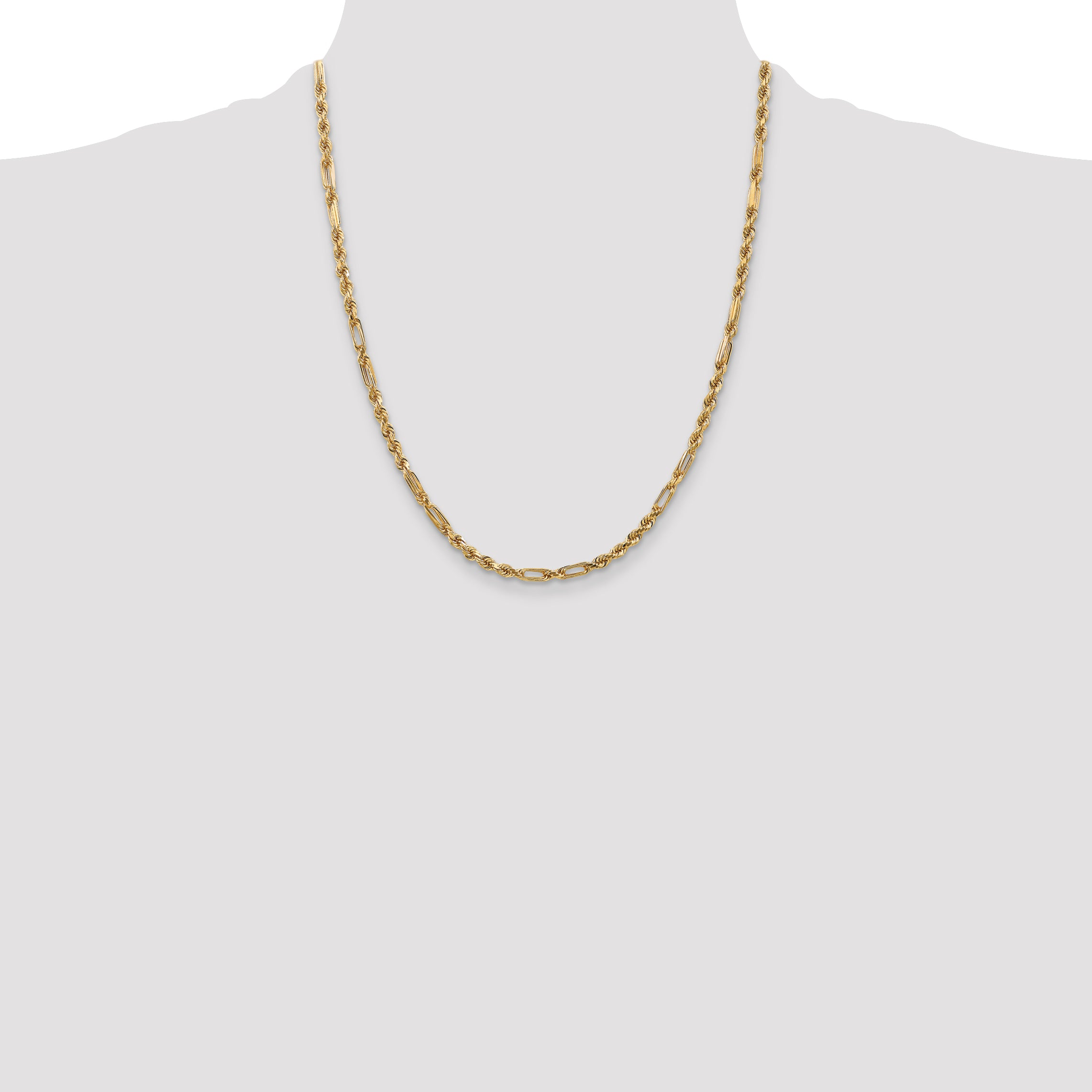 14K Yellow Gold Solid Diamond-Cut Rope Chain Necklace 3mm