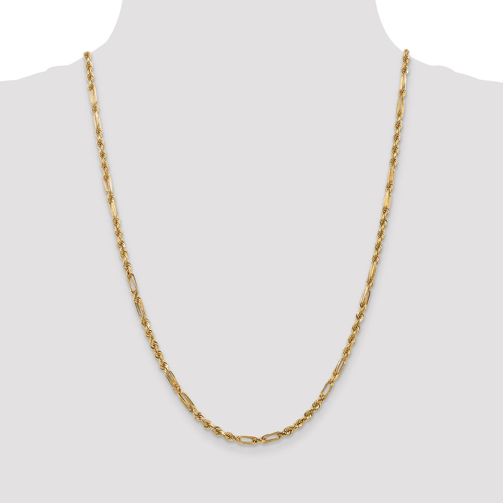 14K 3mm Diamond-Cut Milano Rope with Lobster Clasp Chain