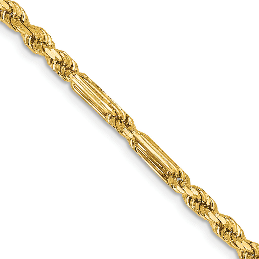 14K Yellow Gold Solid Diamond-Cut Rope Chain Necklace 3mm