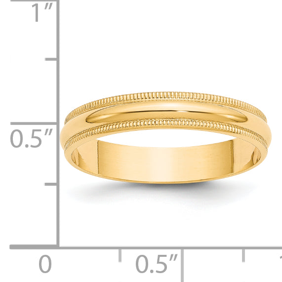 14k Yellow Gold 4mm Lightweight Milgrain Half Round Wedding Band