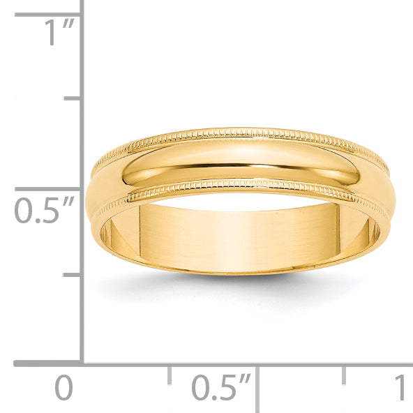 14k Yellow Gold 5mm Lightweight Milgrain Half Round Wedding Band