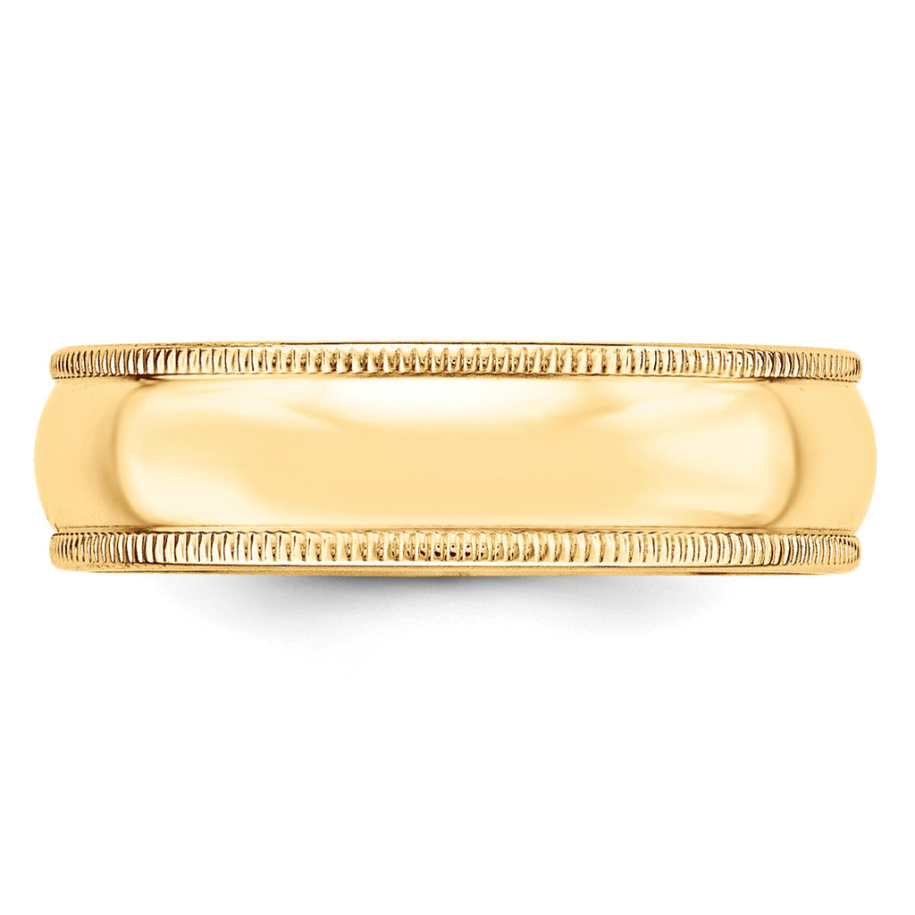 14k Yellow Gold 6mm Lightweight Milgrain Half Round Wedding Band