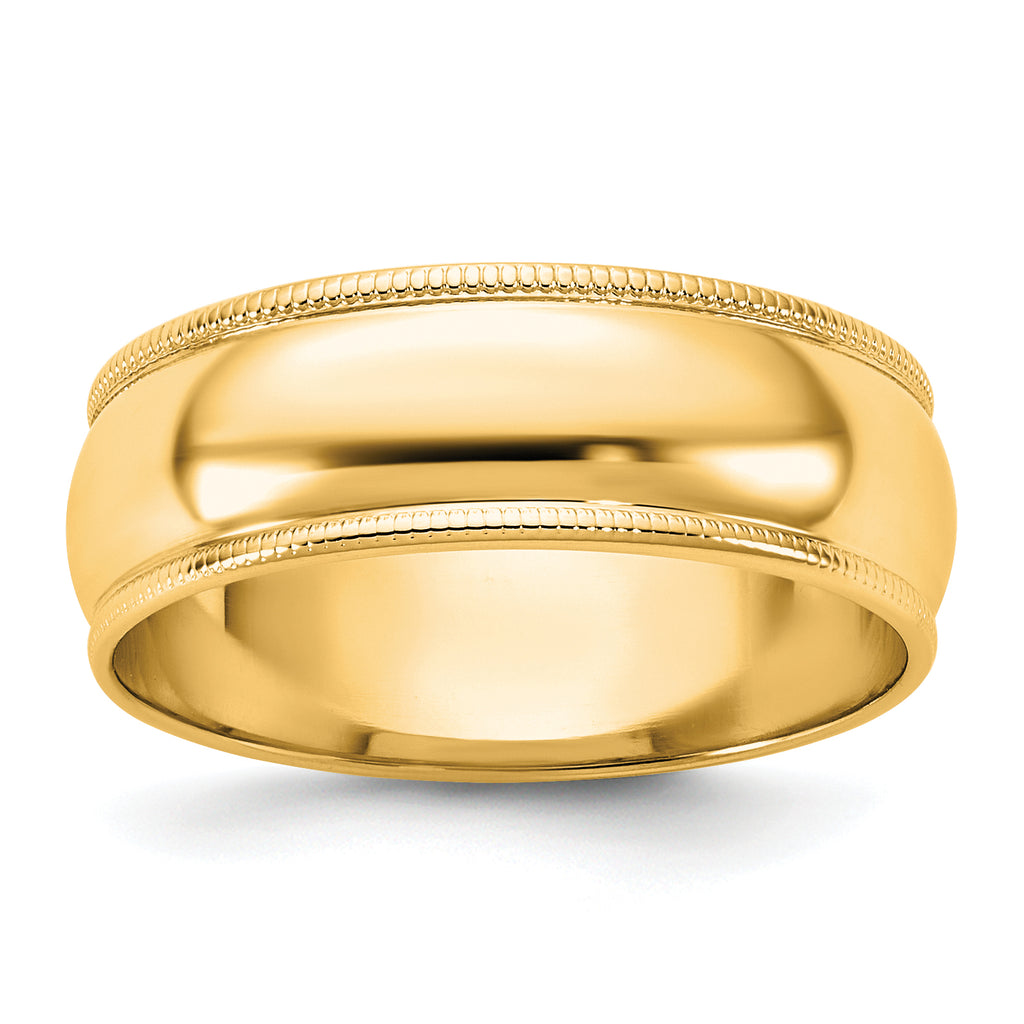 14KY 6.5mm LTW Milgrain Half Round Band Size 14