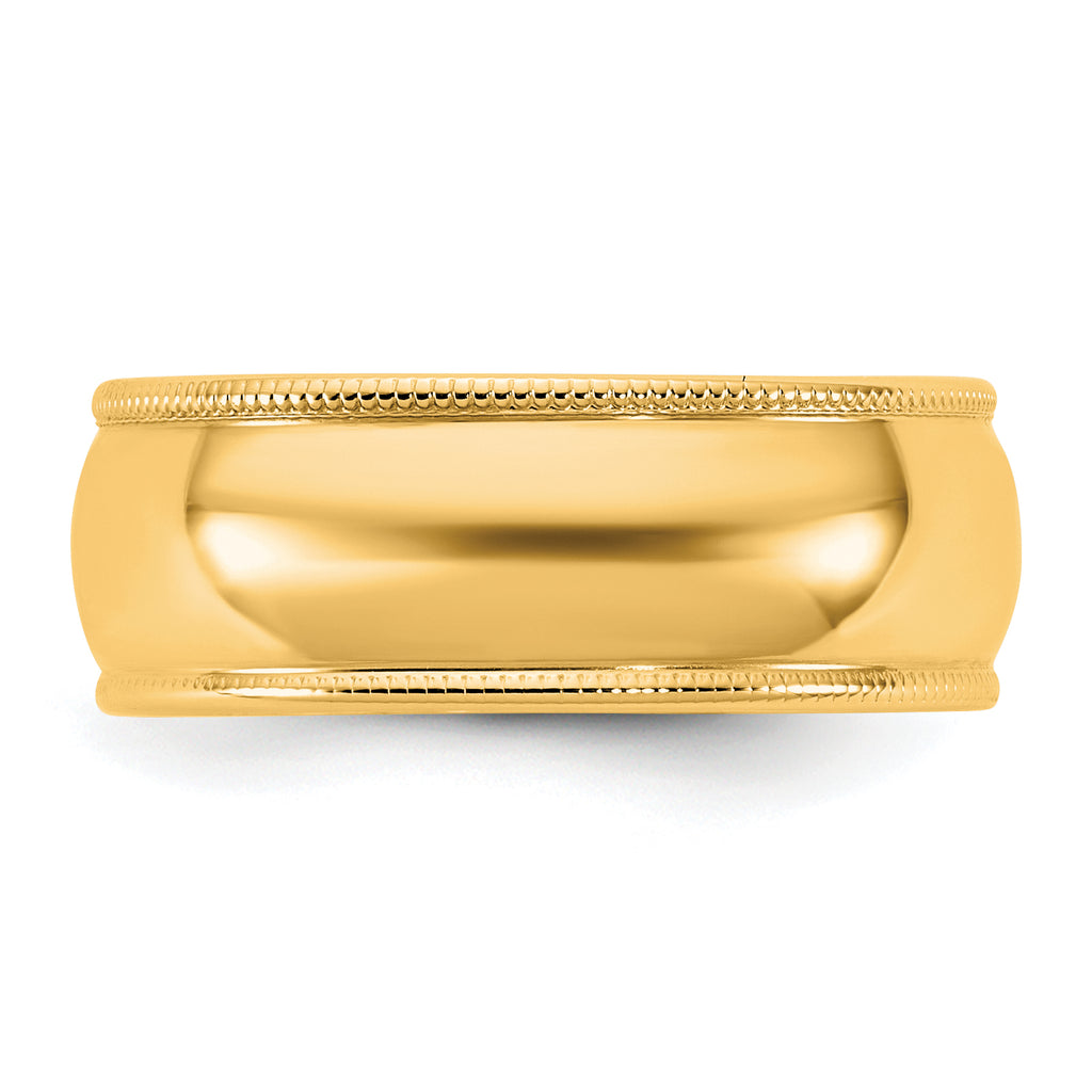 14K Yellow Gold Milgrain Half-Round Wedding Band 7mm