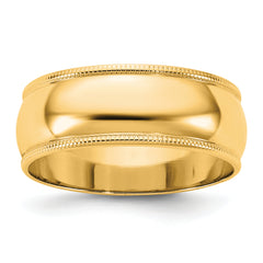 10KY 7mm LTW Milgrain Half Round Band Size 14