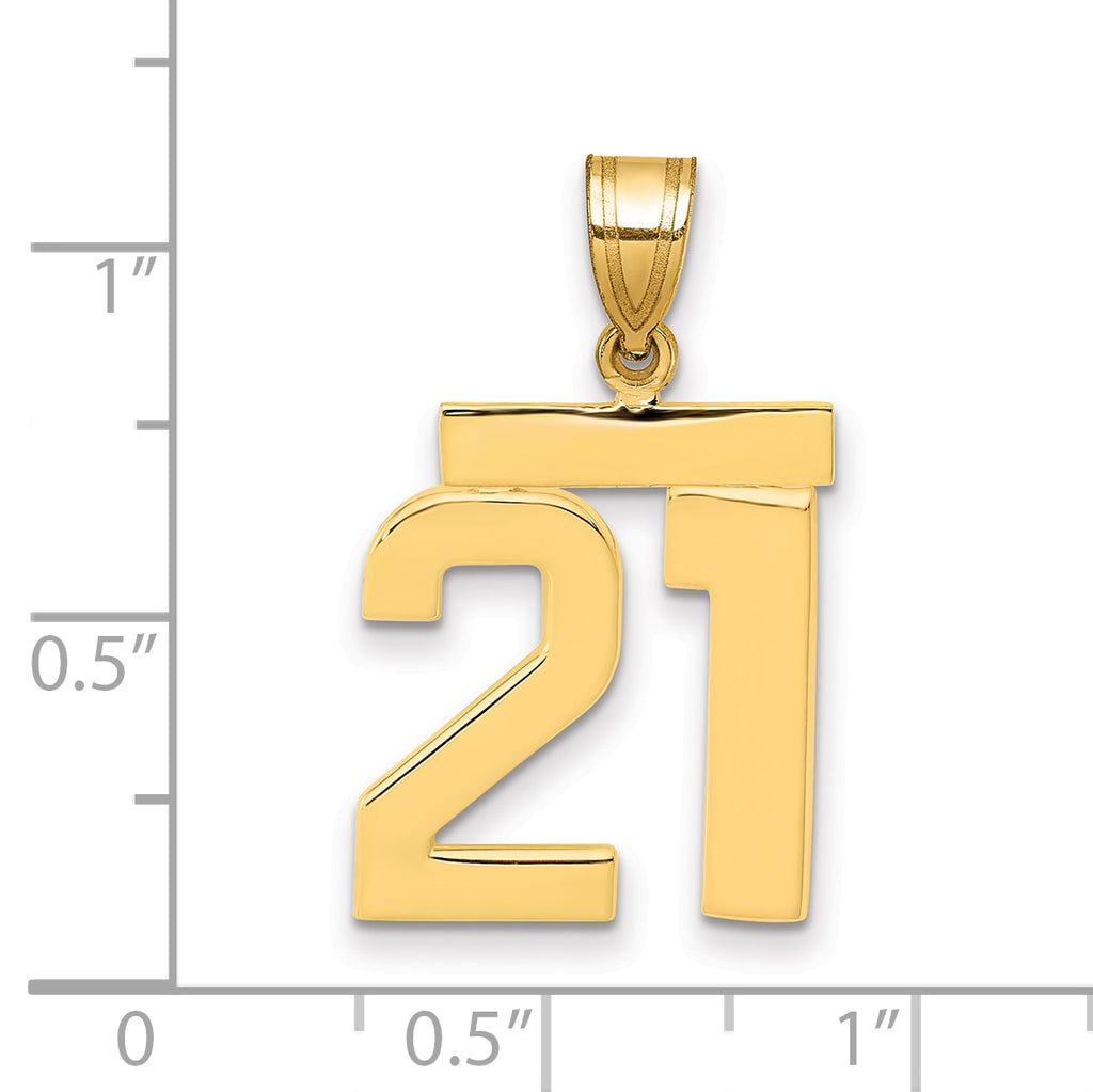 10K Yellow Gold Polished Medium Number 21 Charm